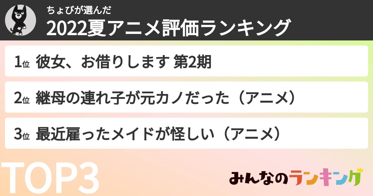 ちょびさんの「2022夏アニメ評価ランキング」