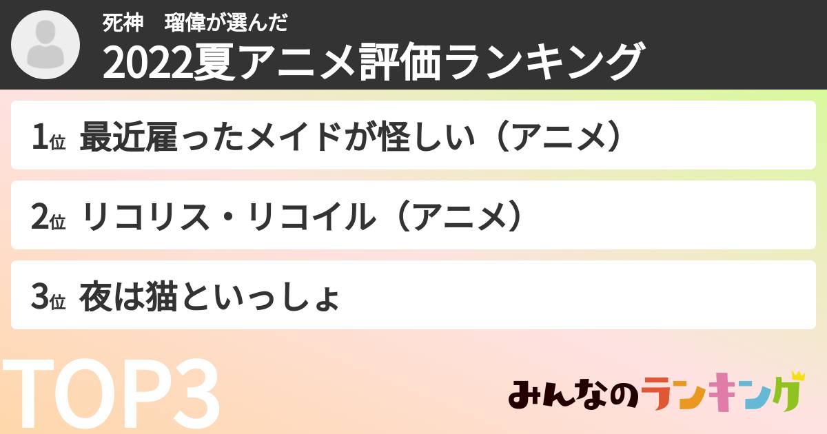 死神 瑠偉さんの「2022夏アニメ評価ランキング」