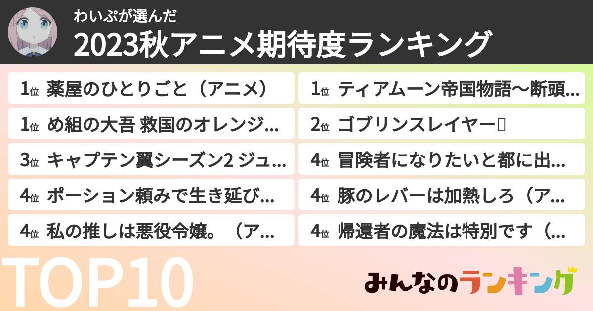 わいぷさんの「2023秋アニメ期待度ランキング」