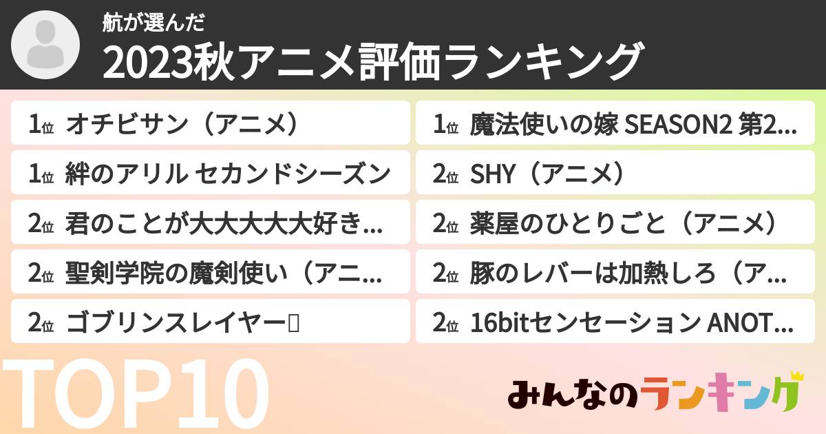 航さんの「2023秋アニメ評価ランキング」