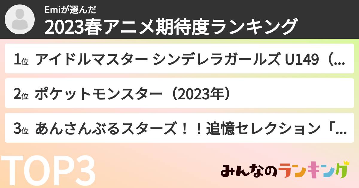 Emiさんの「2023春アニメ期待度ランキング」