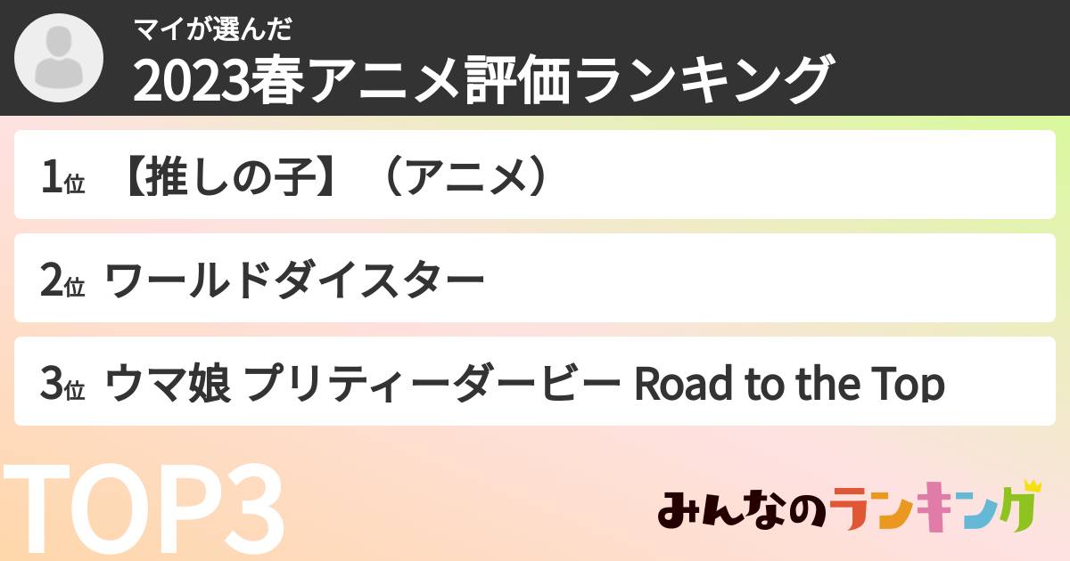 マイさんの「2023春アニメ評価ランキング」