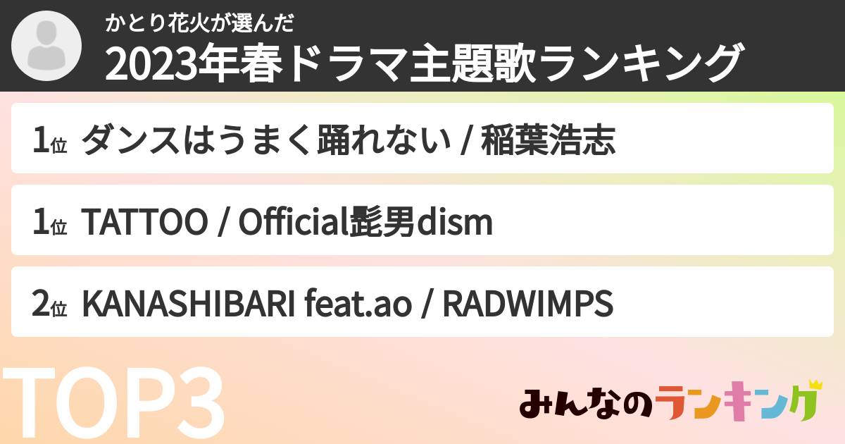 かとり花火さんの「2023年春ドラマ主題歌ランキング」