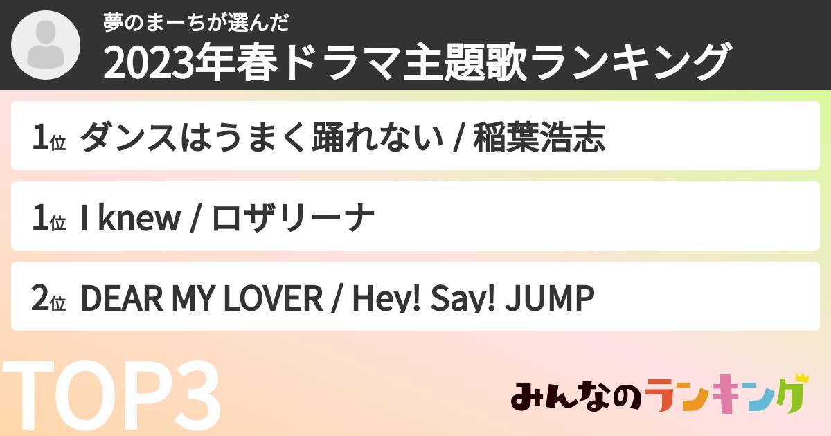夢のまーちさんの「2023年春ドラマ主題歌ランキング」