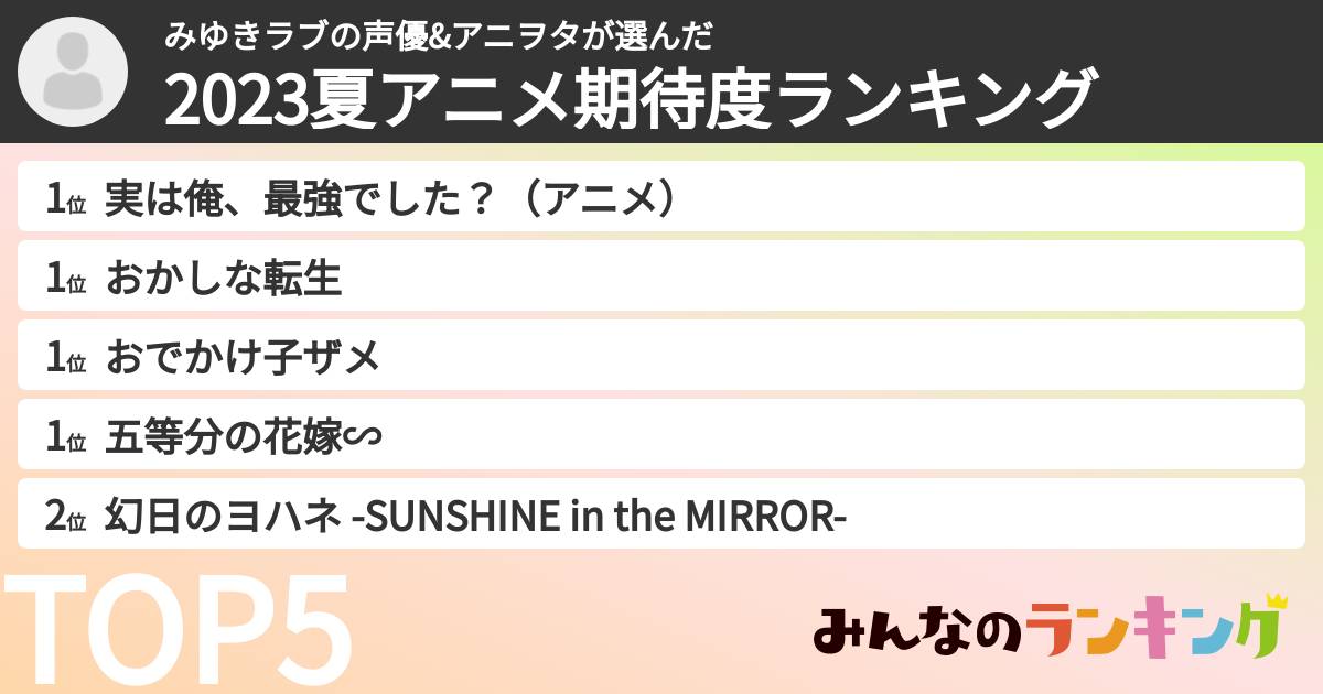みゆきラブの声優&アニヲタさんの「2023夏アニメ期待度ランキング」