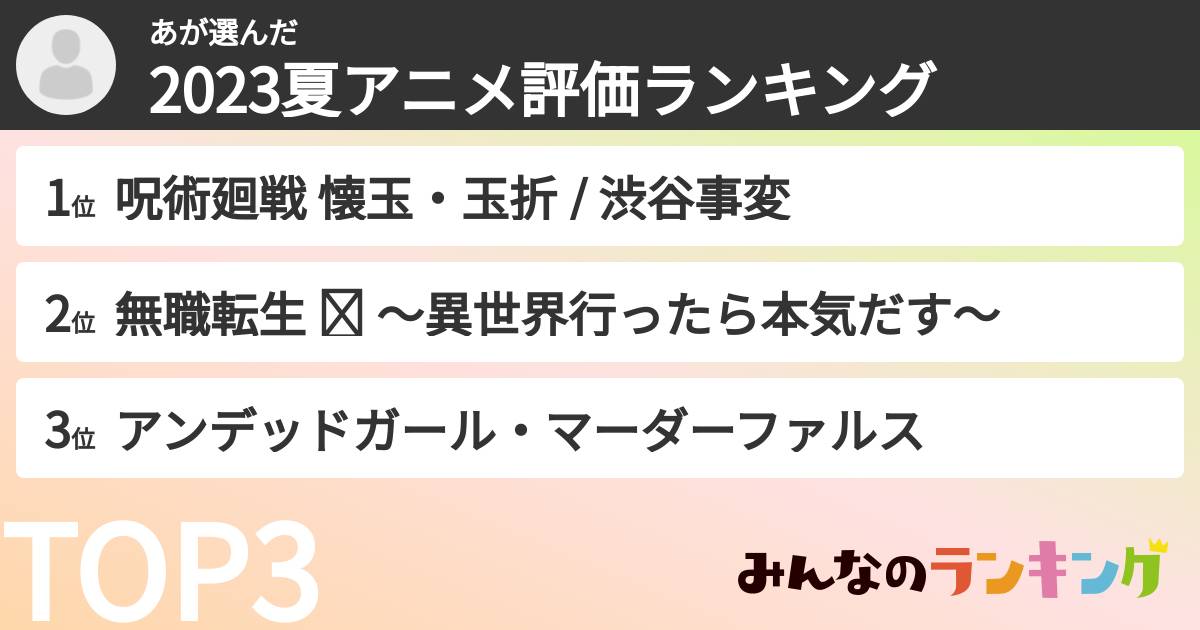 あさんの「2023夏アニメ評価ランキング」
