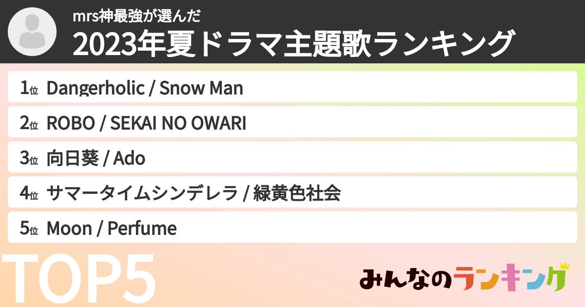 ブイズ思いのmrsの剣士さんの「2023年夏ドラマ主題歌ランキング」