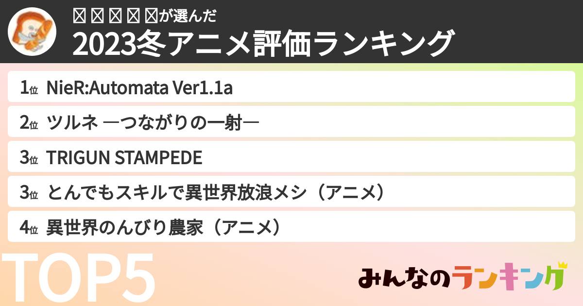 𝙺 𝙰 𝙸 𝚁 𝙸さんの「2023冬アニメ評価ランキング」