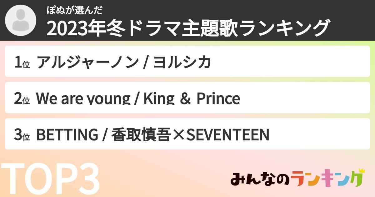 ぽぬさんの「2023年冬ドラマ主題歌ランキング」