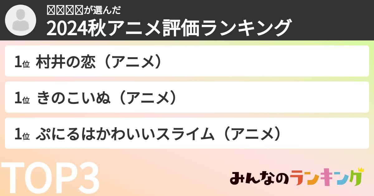 𝓜𝓲𝓴𝓾さんの「2024秋アニメ評価ランキング」