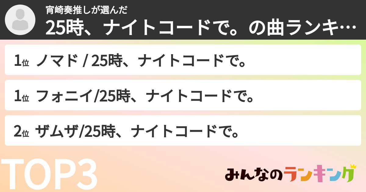 宵崎奏推しさんの「25時、ナイトコードで。の曲ランキング」