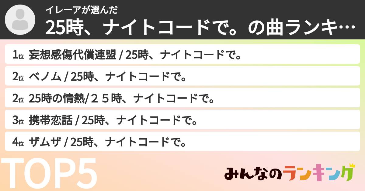 イレーアさんの「25時、ナイトコードで。の曲ランキング」