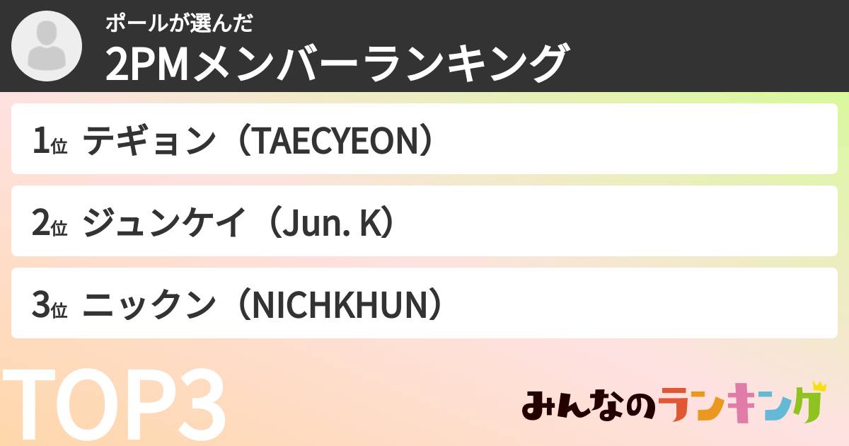 ポールさんの「2PMメンバーランキング」