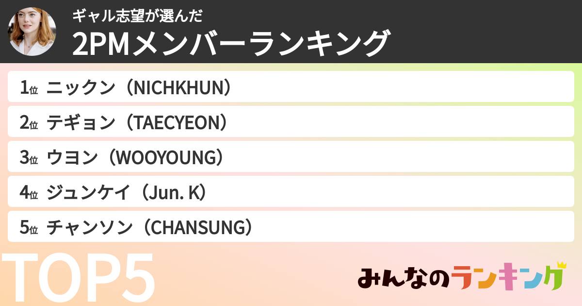 ギャル志望さんの「2PMメンバーランキング」