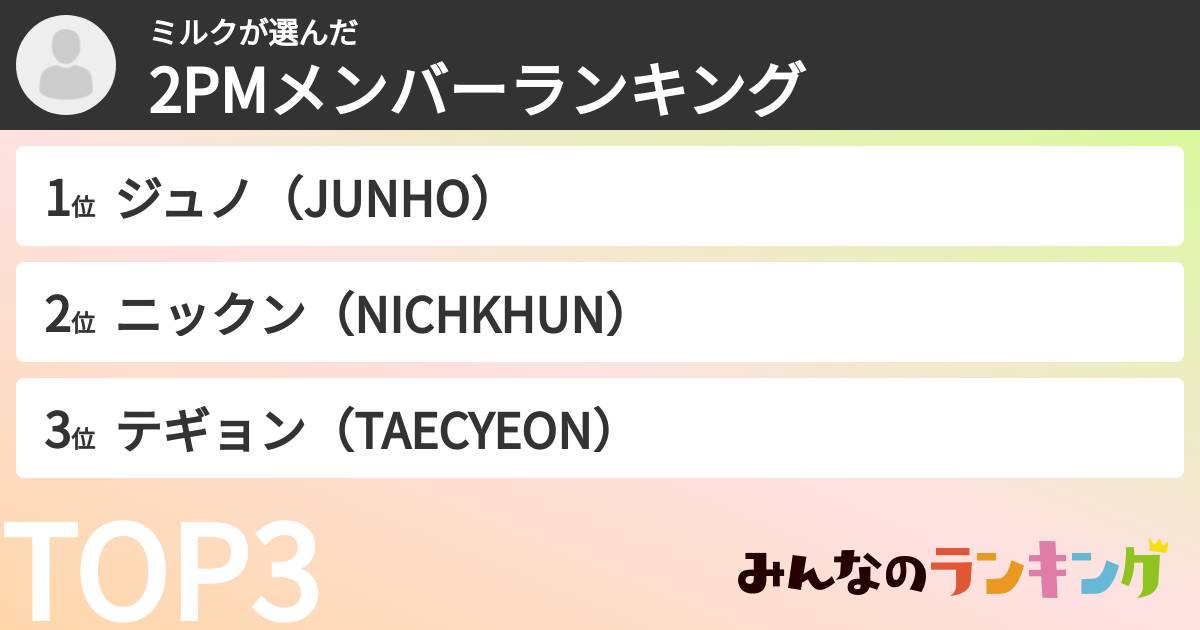 ミルクさんの「2PMメンバーランキング」