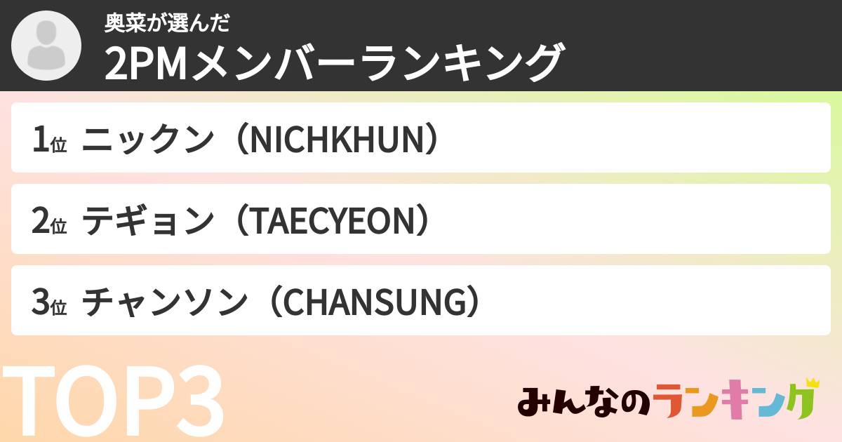 奥菜さんの「2PMメンバーランキング」