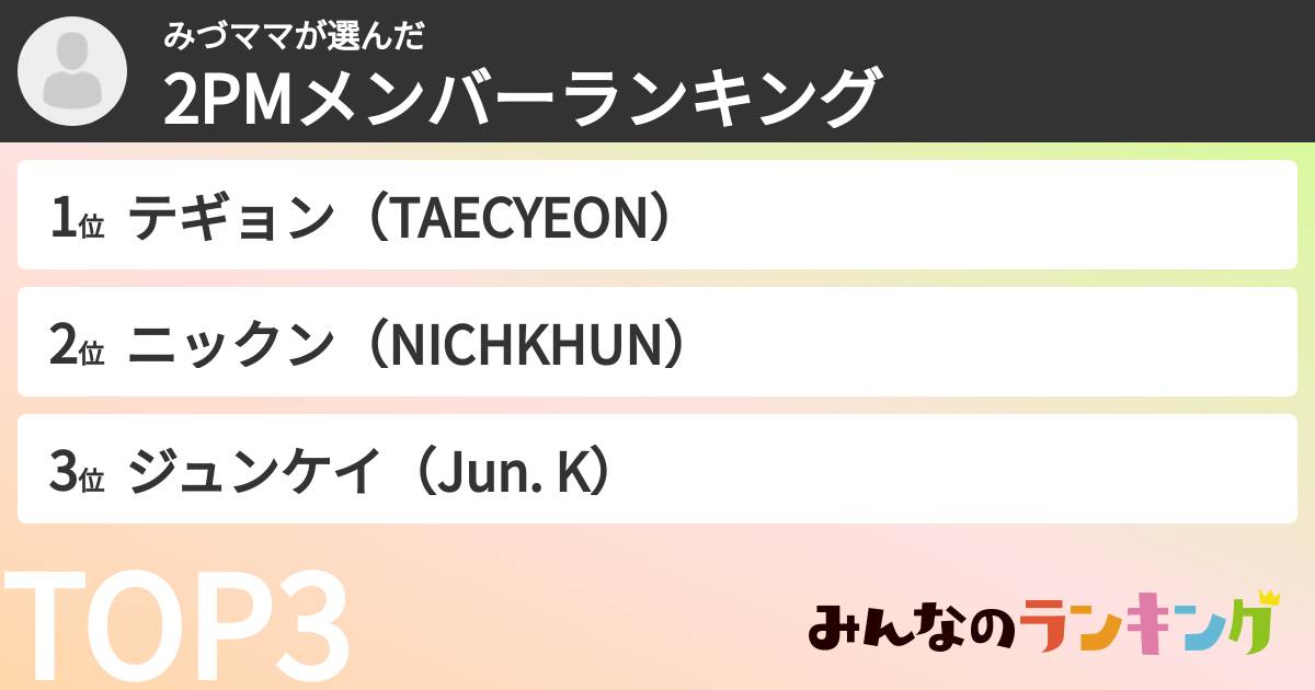 みづママさんの「2PMメンバーランキング」