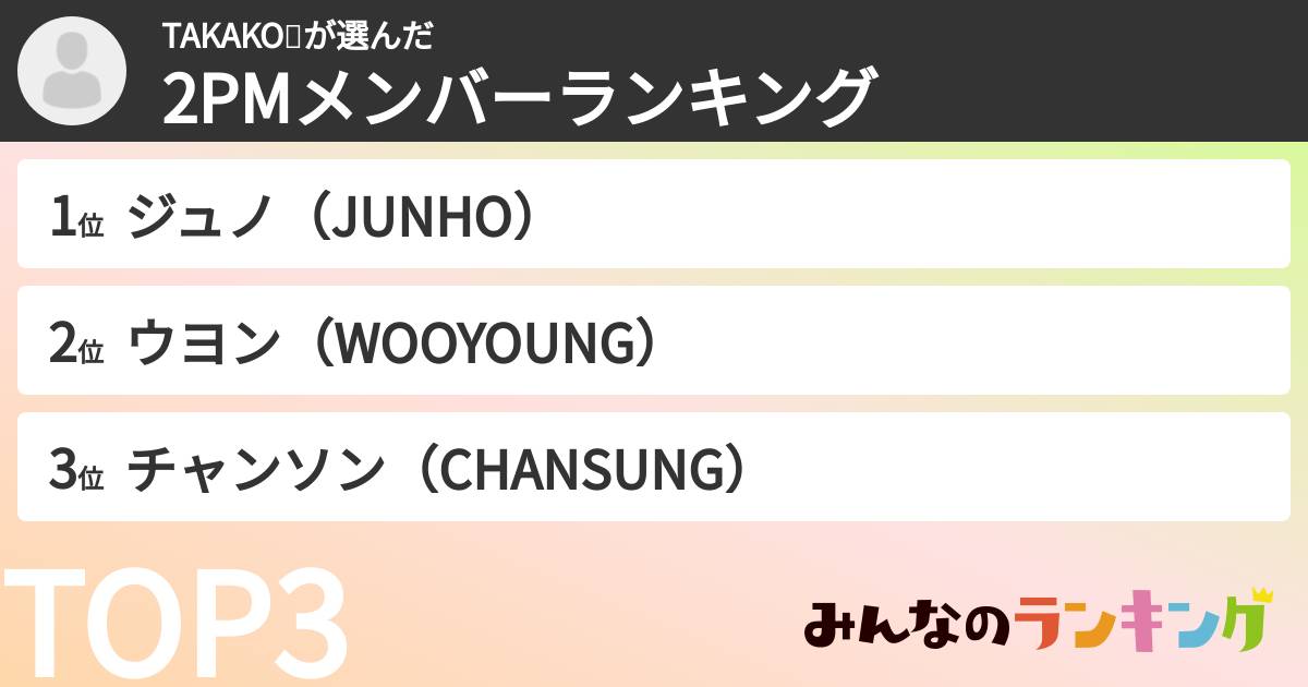 TAKAKO🎵さんの「2PMメンバーランキング」