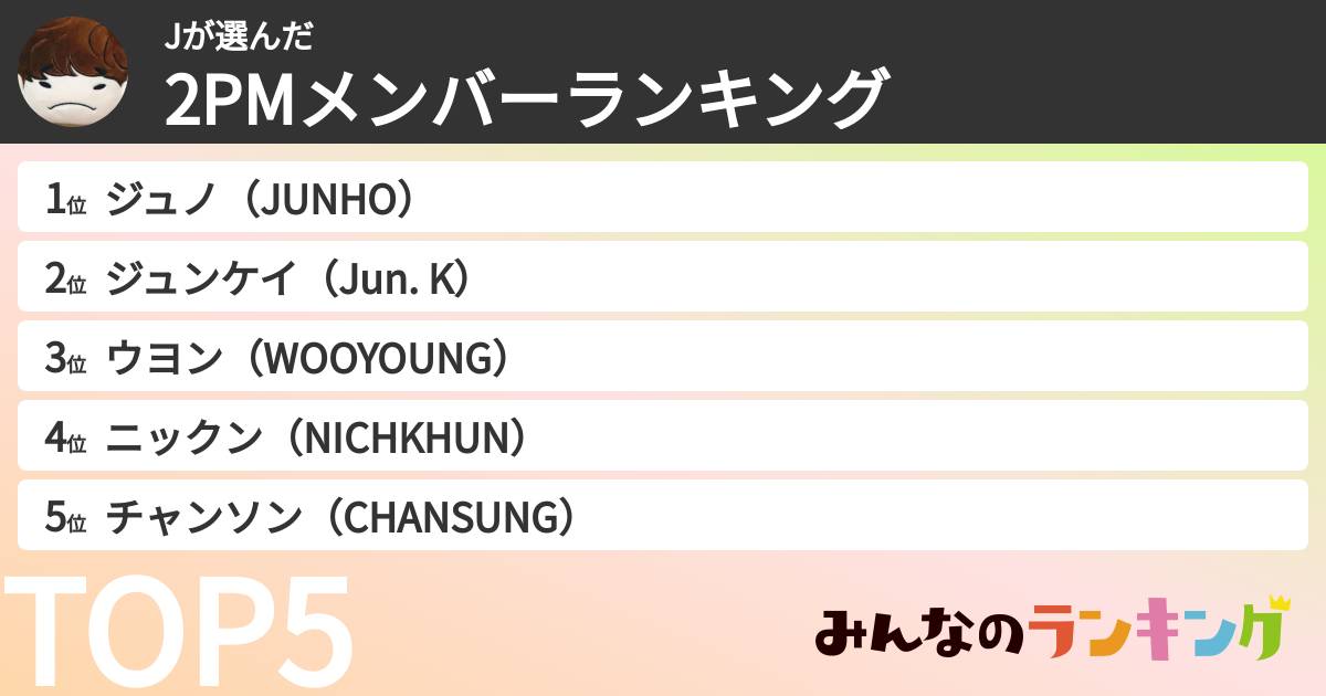 Jさんの「2PMメンバーランキング」