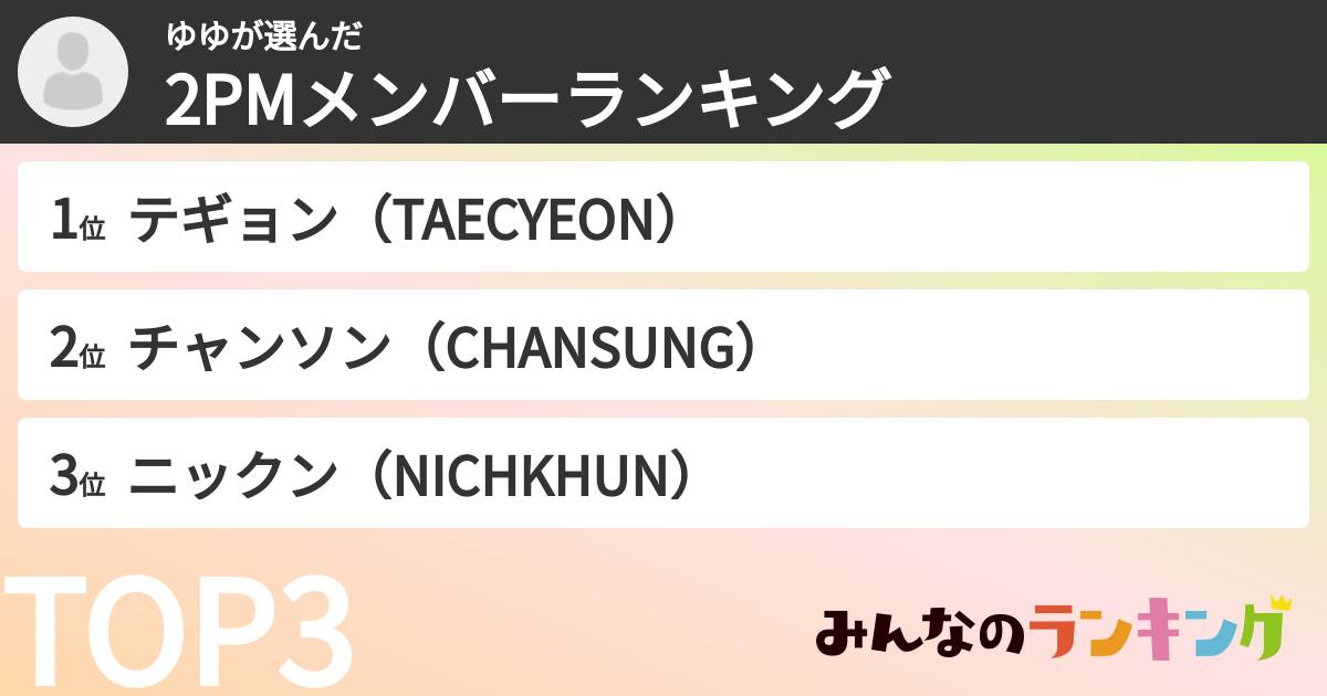 ゆゆさんの「2PMメンバーランキング」