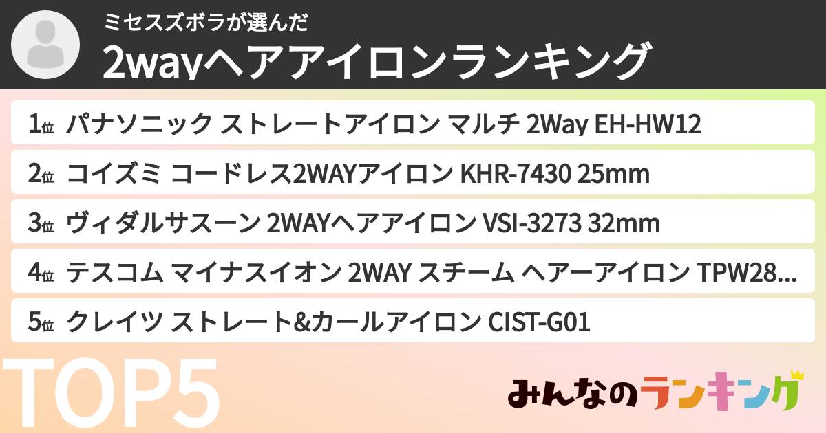 ミセスズボラさんの「2wayヘアアイロンランキング」