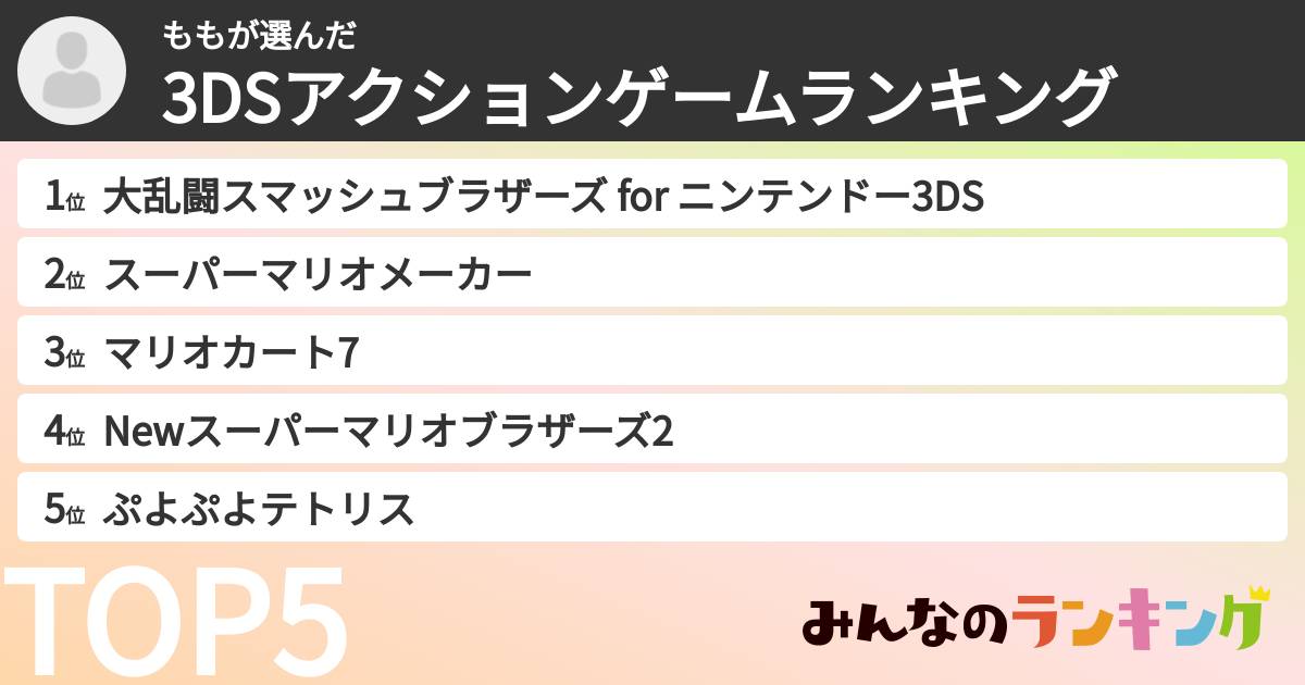 ももさんの「3DSアクションゲームランキング」