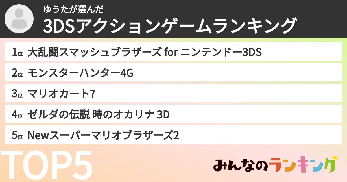 ゆうたさんの「3DSアクションゲームランキング」