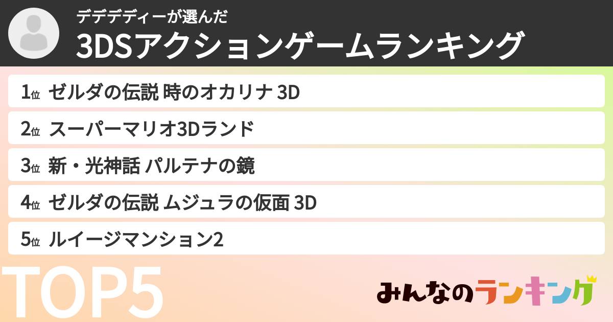 デデデディーさんの「3DSアクションゲームランキング」