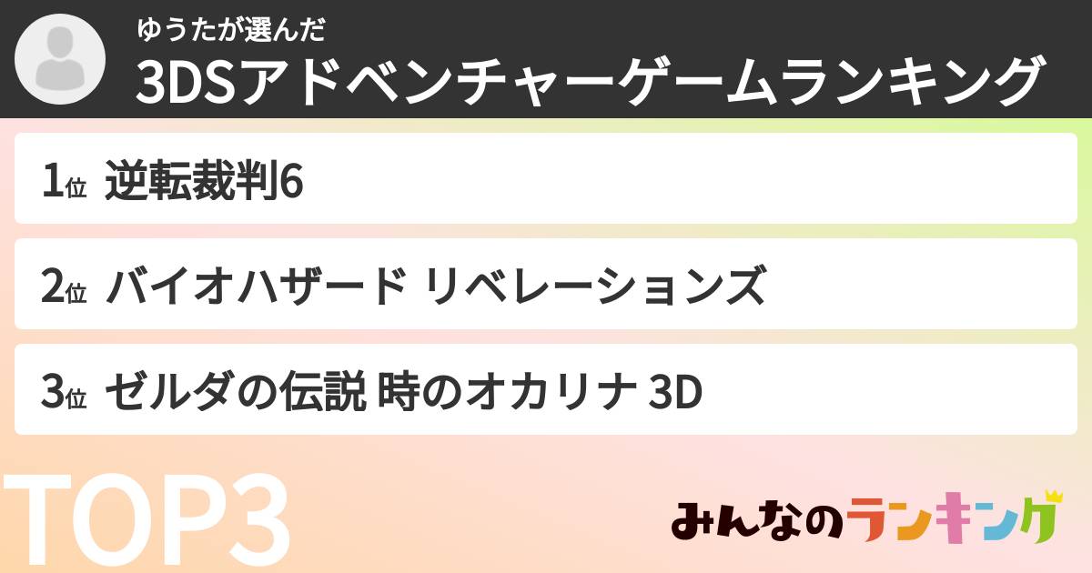 ゆうたさんの「3DSアドベンチャーゲームランキング」