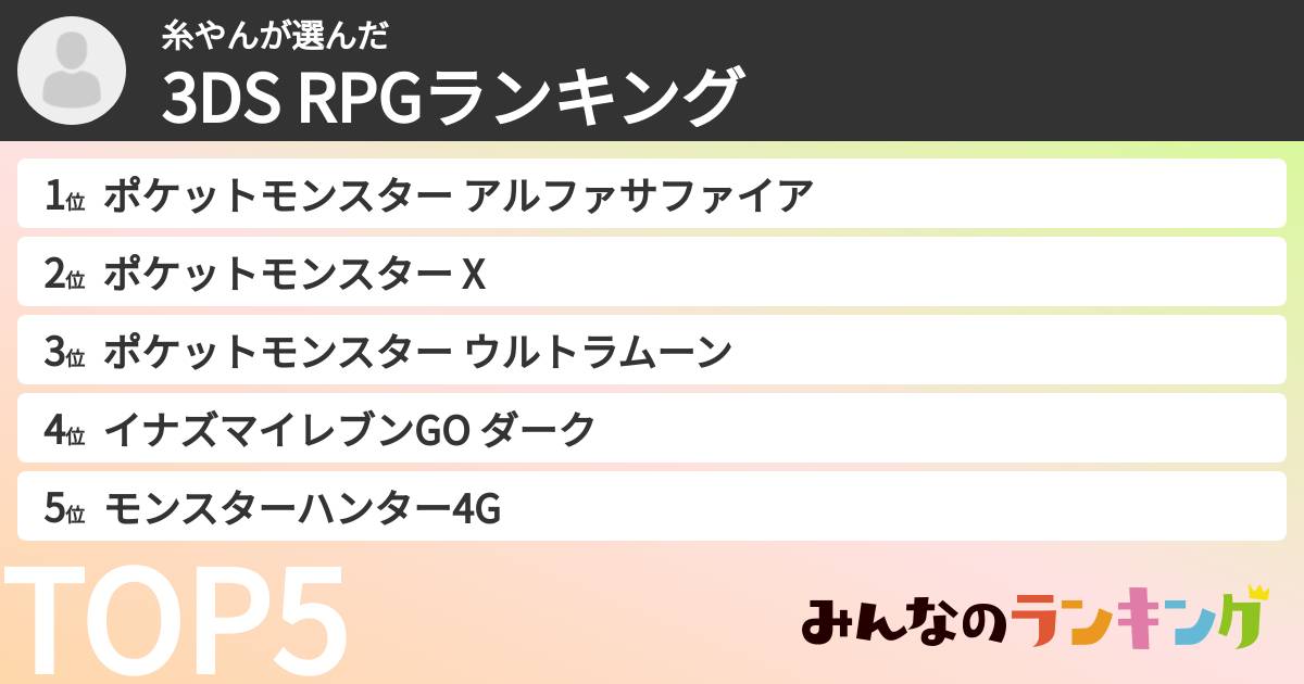 糸やんさんの「3DS RPGランキング」
