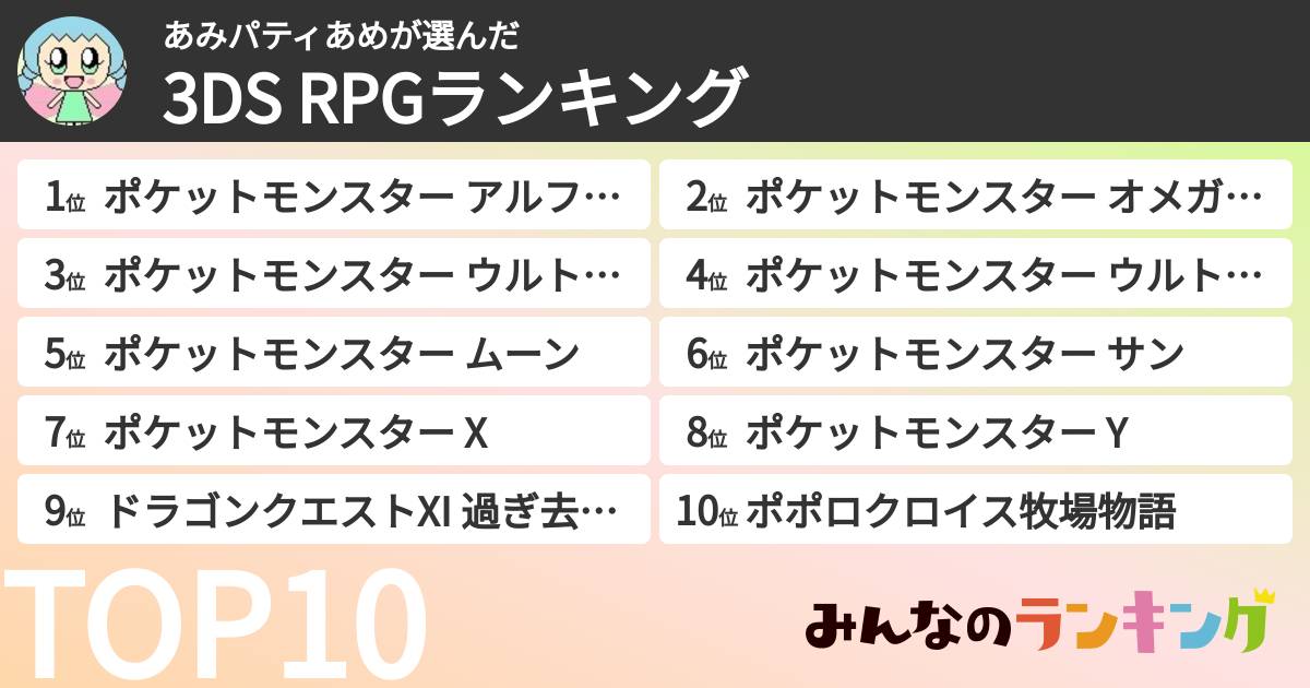 あみパティあめさんの「3DS RPGランキング」