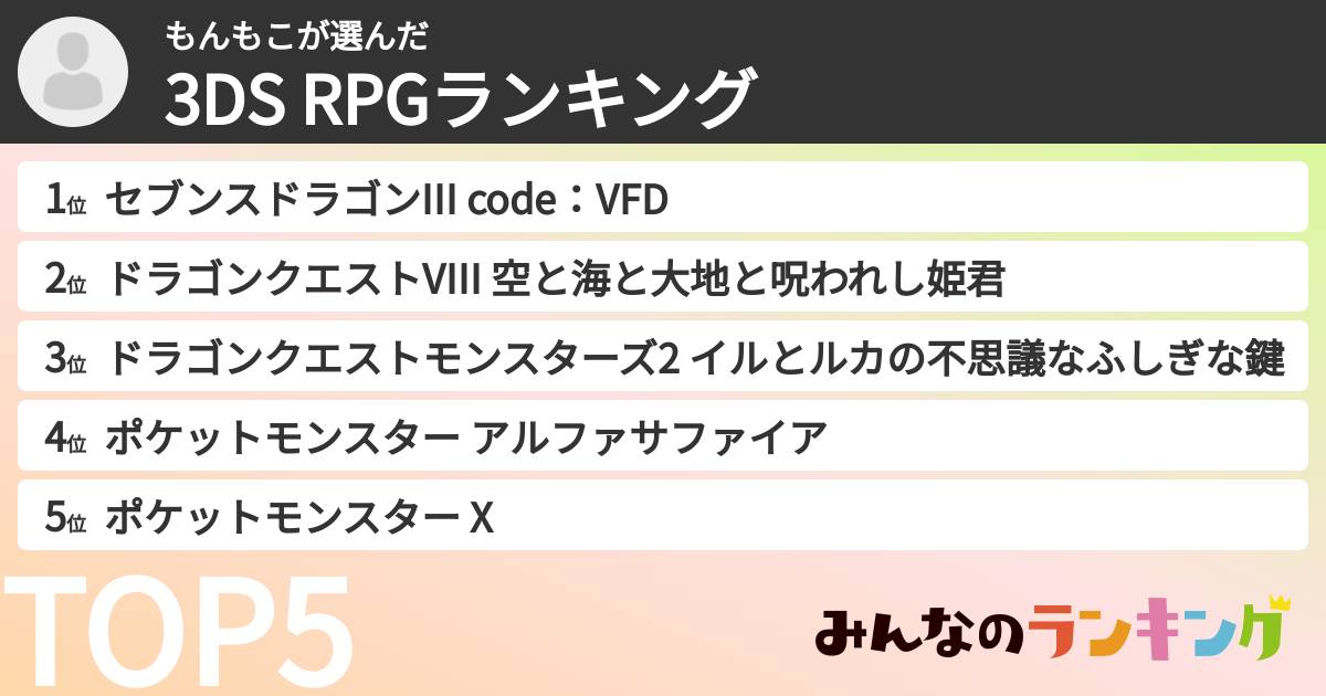 もんもこさんの「3DS RPGランキング」
