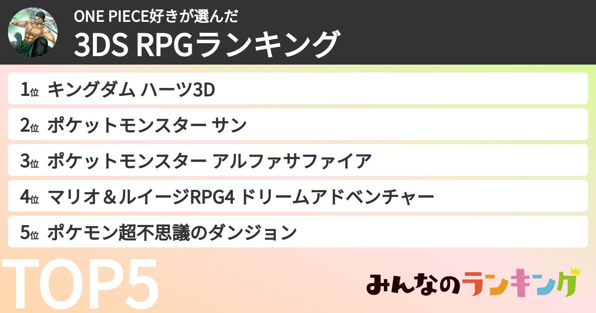 ONE PIECE好きさんの「3DS RPGランキング」