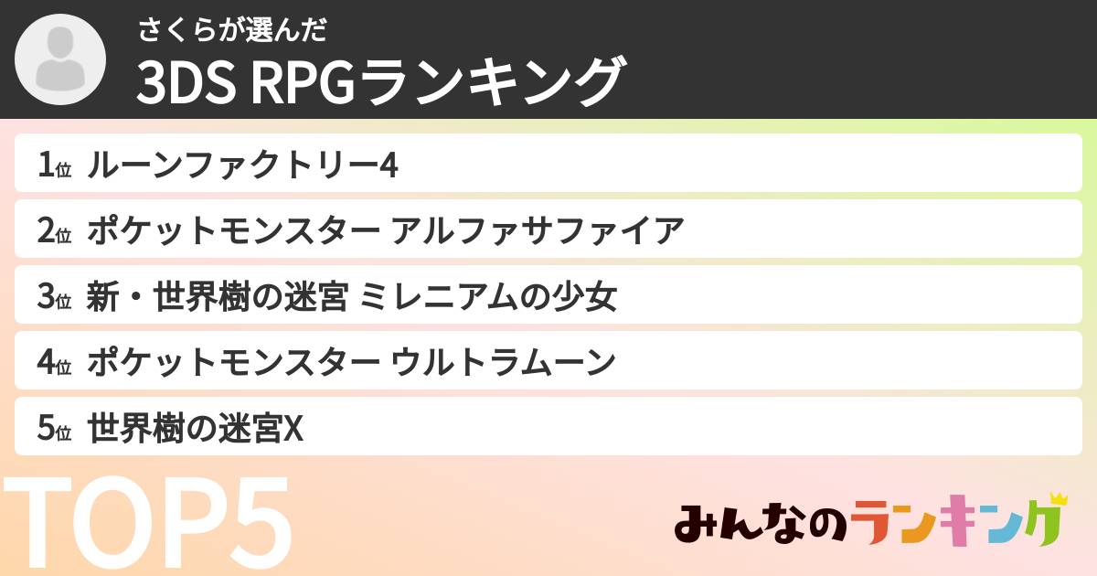さくらさんの「3DS RPGランキング」