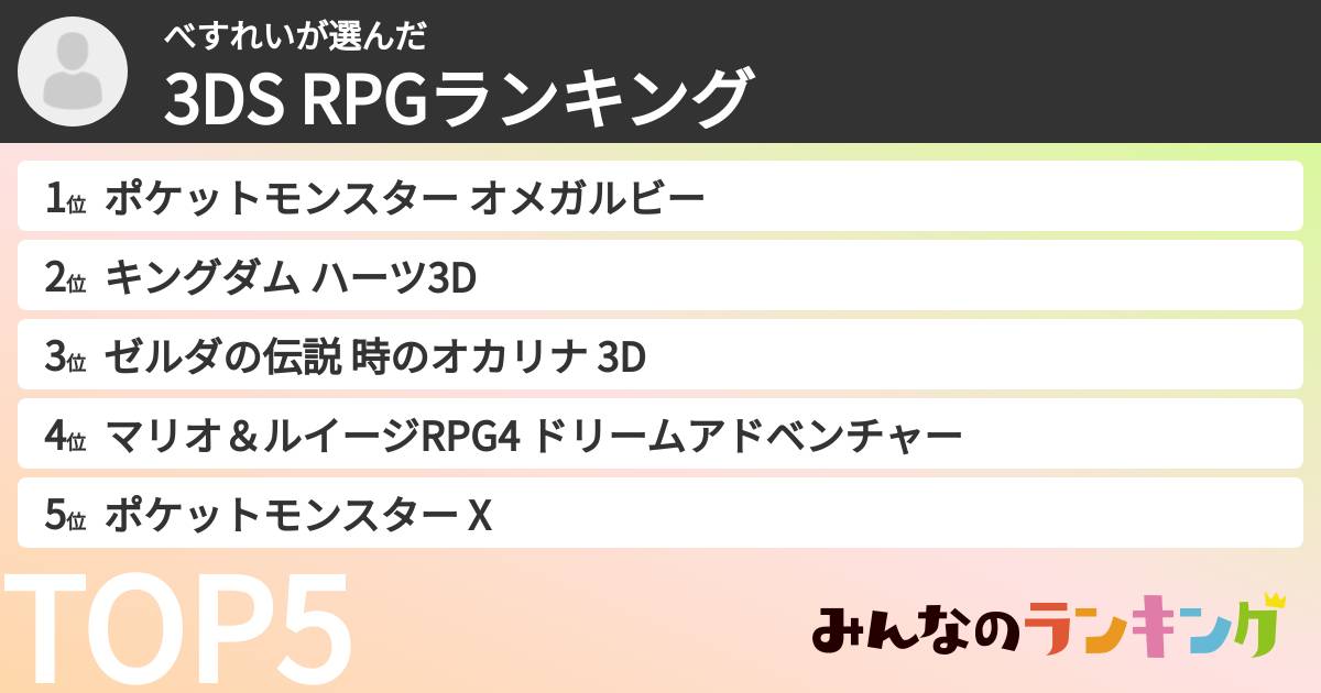 べすれいさんの「3DS RPGランキング」