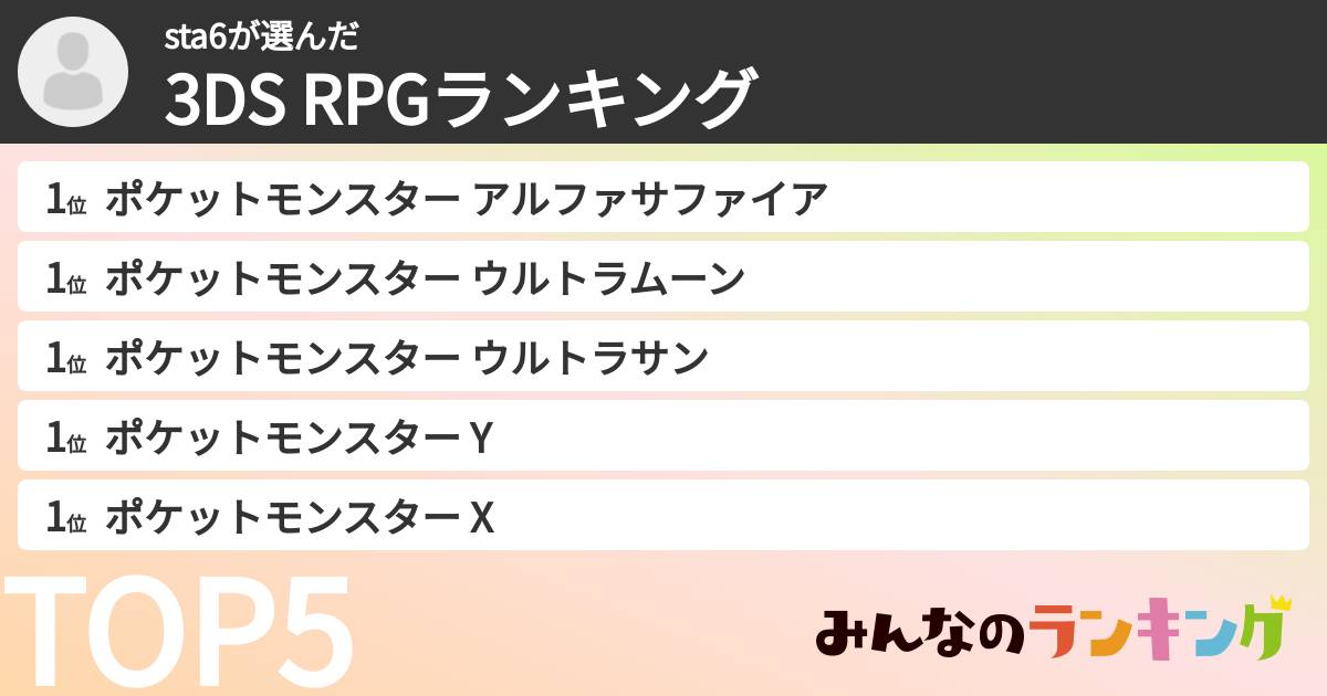 sta6さんの「3DS RPGランキング」