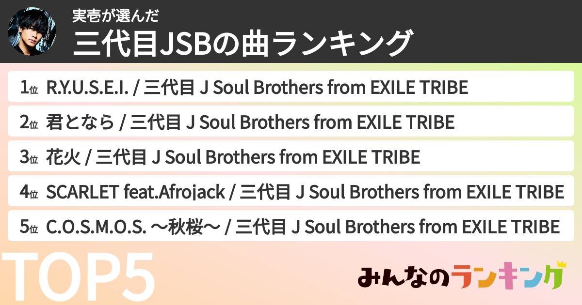 実壱さんの「三代目JSBの曲ランキング」