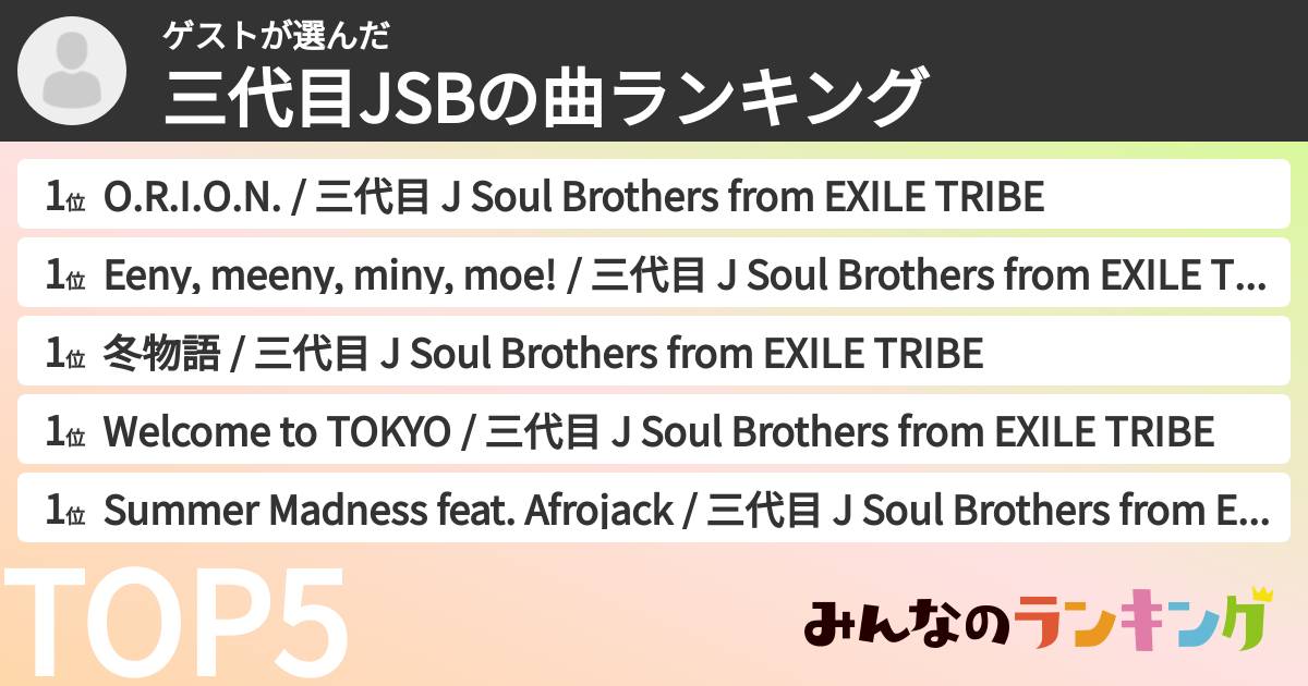 ゲストさんの「三代目JSBの曲ランキング」