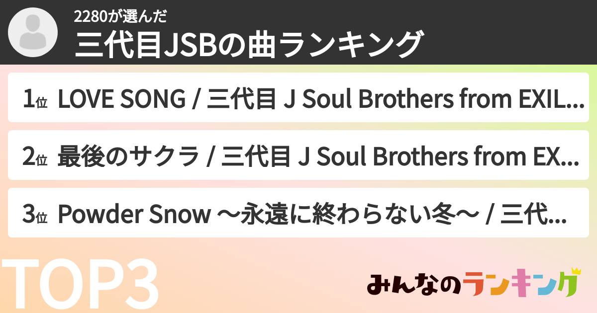 2280さんの「三代目JSBの曲ランキング」