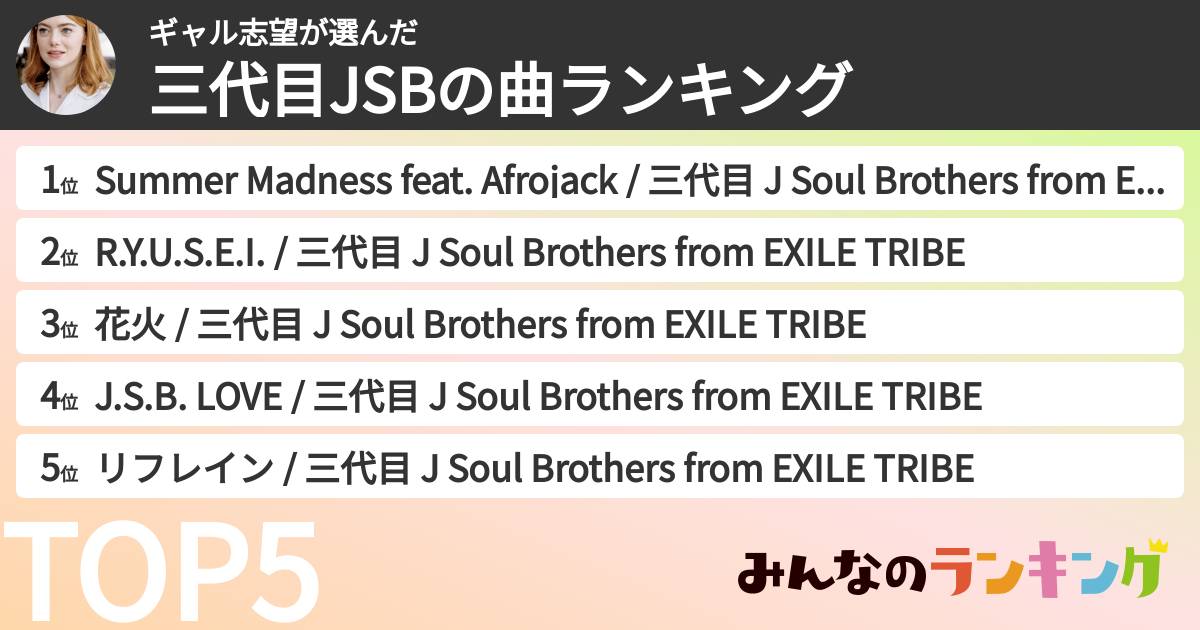 ギャル志望さんの「三代目JSBの曲ランキング」