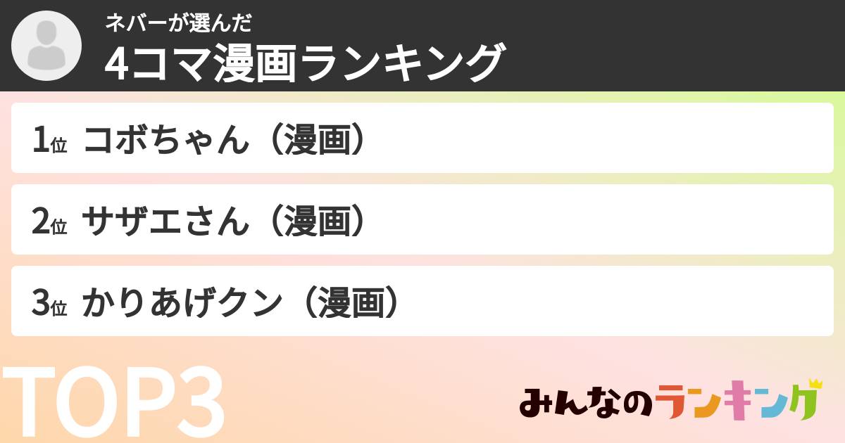 ネバーさんの「4コマ漫画ランキング」