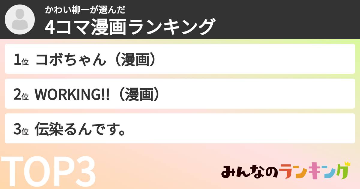 かわい柳一さんの「4コマ漫画ランキング」