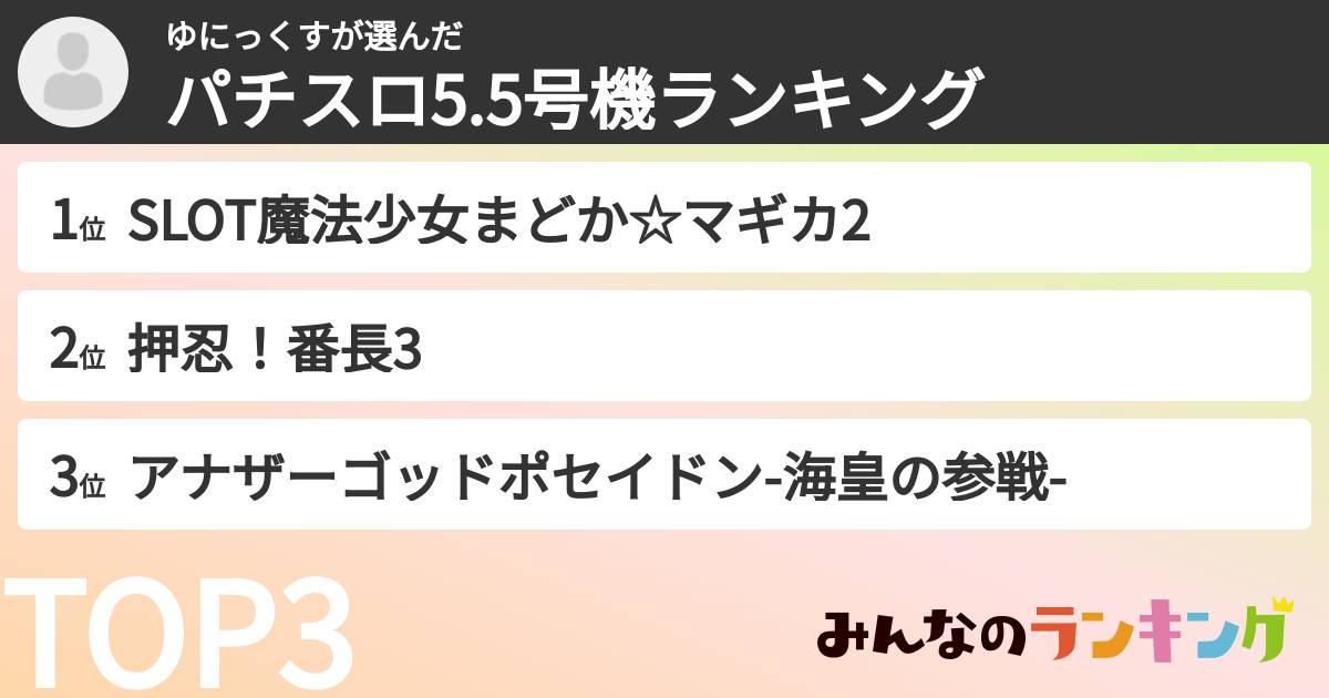 ゆにっくすさんの「パチスロ5.5号機ランキング」