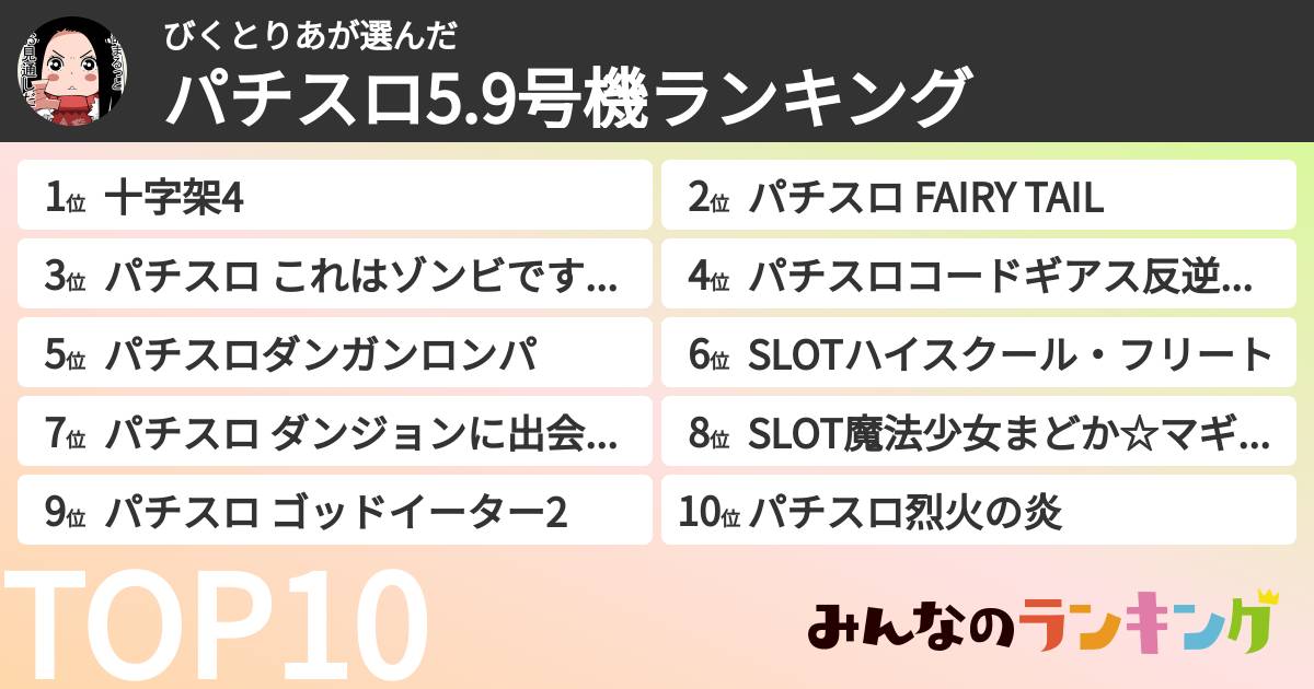 びくとりあさんの「パチスロ5.9号機ランキング」