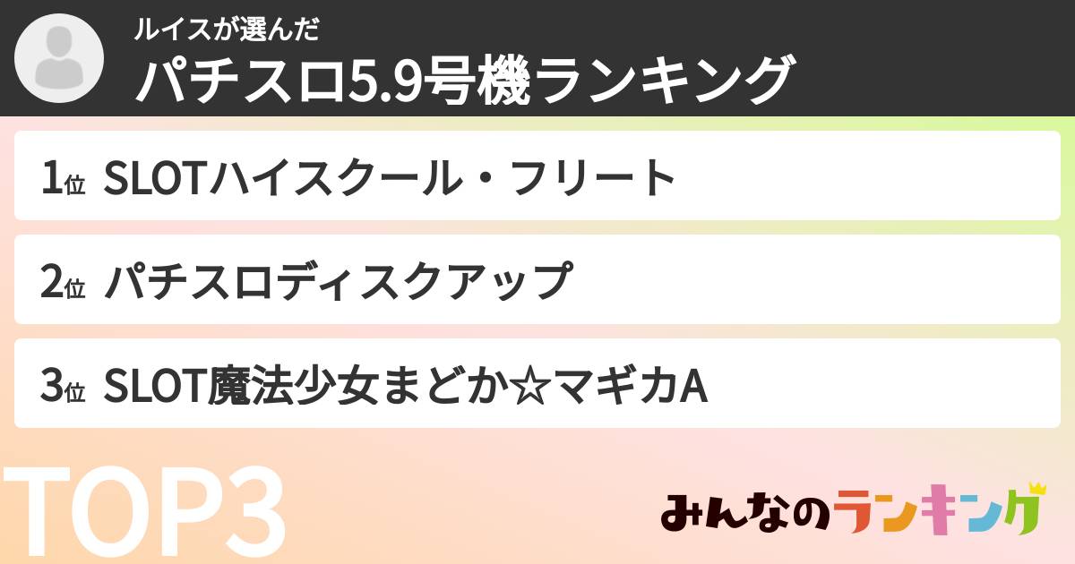 ルイスさんの「パチスロ5.9号機ランキング」
