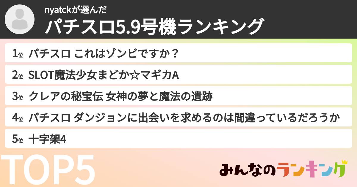 nyatckさんの「パチスロ5.9号機ランキング」