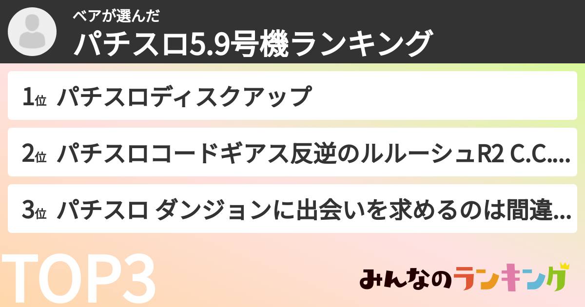 ベアさんの「パチスロ5.9号機ランキング」