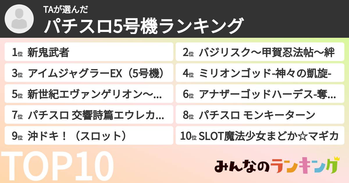 TAさんの「パチスロ5号機ランキング」