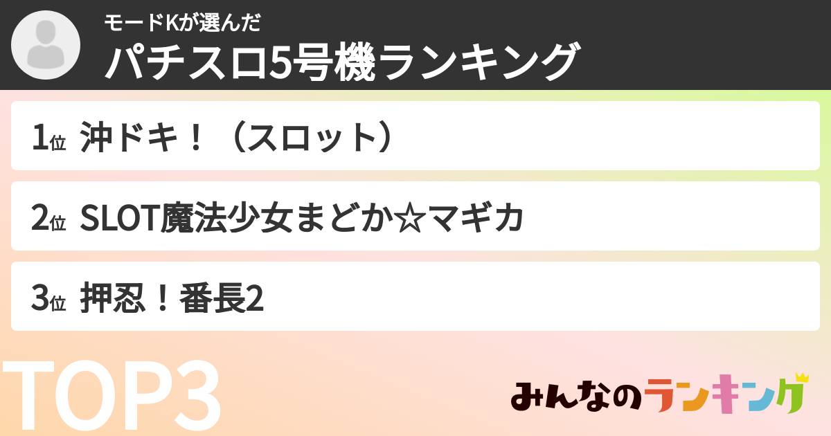 モードKさんの「パチスロ5号機ランキング」