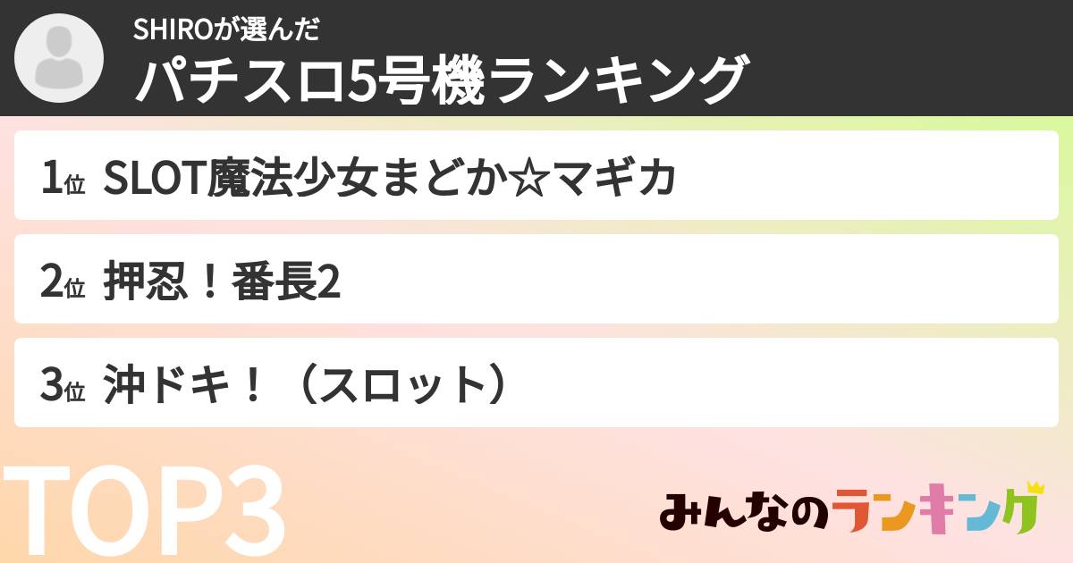 SHIROさんの「パチスロ5号機ランキング」